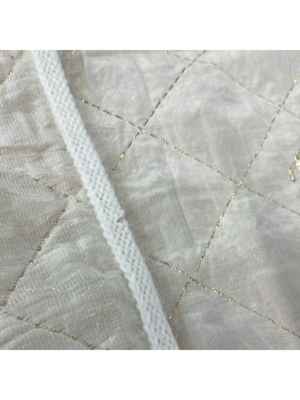 Chanel Scarf Ivory Gold Fur CC Logo Quilted Wool Cashmere Angora